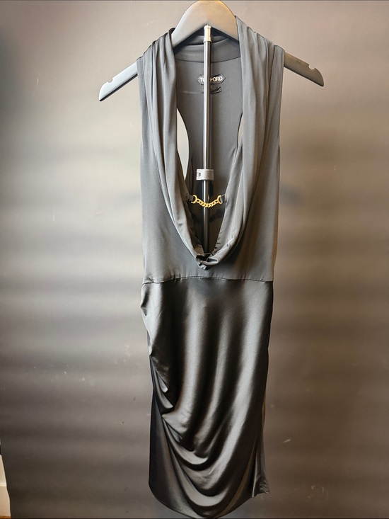 Tom Ford Dresses & Skirts - Tom Ford Black Draped Halter Mini Dress with Gold Chain
